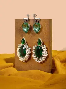 Zaveri Pearls Set of 2 Gold-Plated Contemporary Drop Earrings
