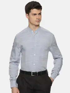 THE FORMAL CLUB Men Band Collar Horizontal Striped Formal Shirt