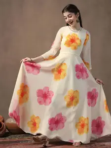 FASHION DREAM  Girls Floral Print Georgette Maxi Ethnic Dress