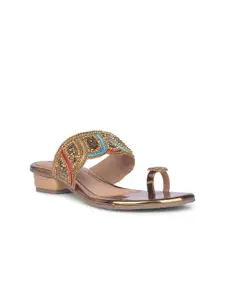 Bata Embellished Open Toe Leather Block Heels