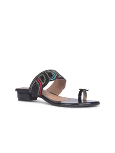 Bata Embellished Open Toe Leather Block Heels