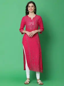 V-Mart Floral Embroidered Panelled Thread Work Straight Kurta