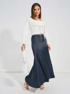 Styli White Square Neck Puff Sleeves Lace-Up Pure Cotton Crop Top