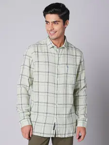 Oxemberg Men Spread Collar Slim Fit Checked Casual Shirt