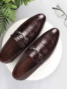 Metro Men Textured Round Toe Leather Formal Slip-On Shoes