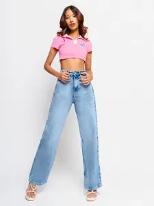 FREAKINS Women Straight Fit High-Rise Clean Look Heavy Fade Pure Cotton Jeans