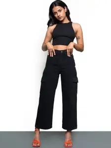 FREAKINS Women Wide Leg High-Rise Mildly Distressed Cotton Jeans