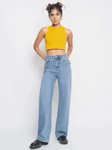 FREAKINS Women Straight Fit High-Rise Low Distress Light Fade Cotton Jeans