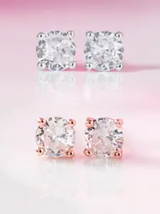 Zavya Set Of 2 Rhodium-Plated 925 Pure Sterling Silver Cubic Zirconia Studed Earrings