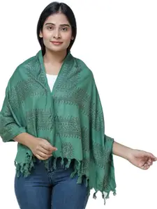 Exotic India Green Polycotton Gautam Buddha Block-Printed Prayer Scarf