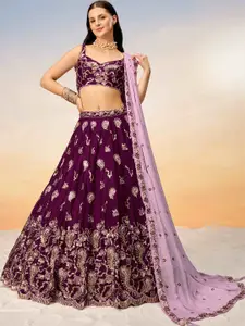 panchhi Embroidered Sequinned Semi-Stitched Lehenga & Unstitched Blouse With Dupatta