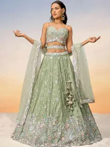 panchhi Embroidered Sequinned Semi-Stitched Lehenga & Unstitched Blouse With Dupatta