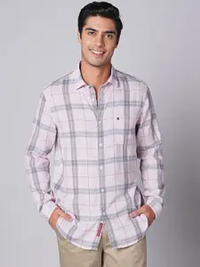 Oxemberg Men Spread Collar Slim Fit Checked Casual Shirt