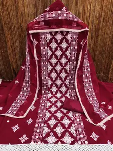 Peachmode Floral Embroidered Thread Work Silk Georgette Unstitched Dress Material