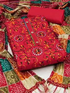 Peachmode Floral Embroidered Mirror Work Unstitched Dress Material