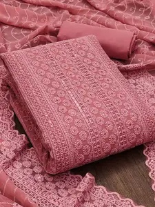 Peachmode Floral Embroidered Sequinned Silk Georgette Unstitched Dress Material