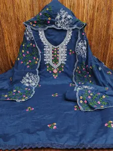 Peachmode Floral Embroidered Chanderi Unstitched Dress Material