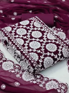 Peachmode Floral Embroidered Silk Georgette Unstitched Dress Material