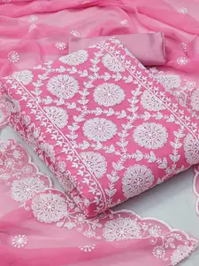 Peachmode Floral Embroidered Silk Georgette Unstitched Dress Material