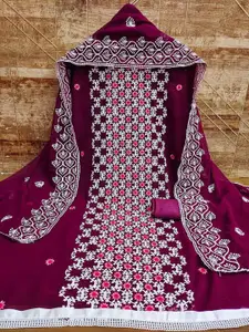 Peachmode Floral Embroidered Thread Work Silk Georgette Unstitched Dress Material