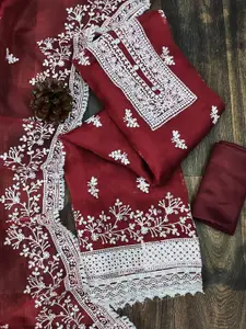 Peachmode Floral Embroidered Organza Unstitched Dress Material