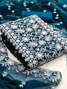 Peachmode Floral Embroidered Thread Work Silk Georgette Unstitched Dress Material