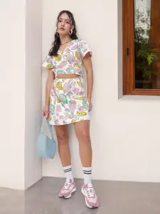 DressBerry Buta Motif Print Tie-Up Neck With Wrap Style Cut Out Detail A-Line Mini Dress