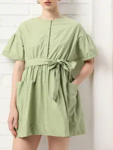 DressBerry Box Pockets A-Line Mini Dress With Fabric Belt