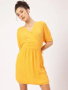 DressBerry Puff Sleeves Wrap Mini Dress