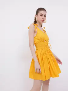 DressBerry Cinched Smocked Waist Cut-Outs Bow Detailed A-line Mini Dress