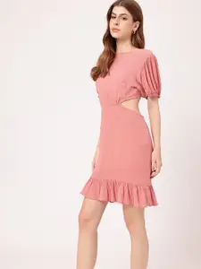 DressBerry Puff Sleeves Cut-Outs Styled Back Sheath Mini Dress