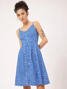 DressBerry Floral Print Styled-Back Shoulder Straps Mini Dress