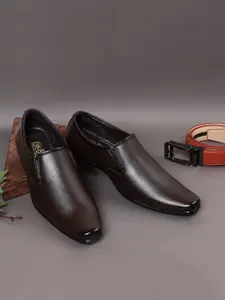 HikBi Round Toe Leather Formal Slip On Shoes