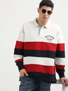 Tommy Hilfiger Men Colourblocked Striped Shirt Collar Sweatshirt