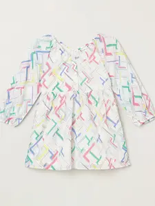 Tommy Hilfiger Girls Geometeric Print Puff Sleeve A-Line Dress