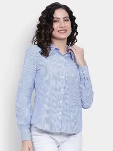 NKSA FASHION Women Spread Collar Striped Casual Shirt