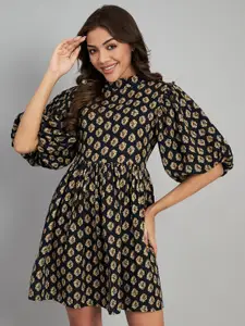 Amagyaa Floral Print Puff Sleeve Fit & Flare Dress