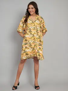 Amagyaa Floral Print Flared Sleeve A-Line Dress