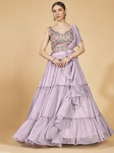 Fusionic Embroidered Thread Work Semi-Stitched Lehenga & Blouse With Dupatta