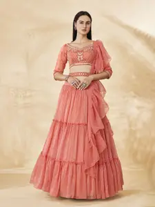 Fusionic Embroidered Mirror Work Semi-Stitched Lehenga & Blouse With Dupatta