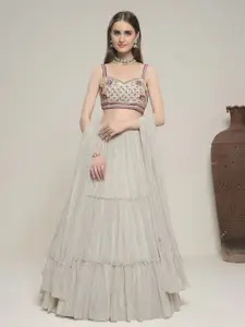 Fusionic Embroidered Mirror Work Semi-Stitched Lehenga & Blouse With Dupatta