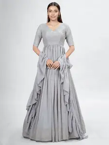 Fusionic Embroidered Thread Work Semi-Stitched Lehenga & Blouse With Dupatta