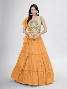 Fusionic Embroidered Mirror Work Semi-Stitched Lehenga & Blouse With Dupatta