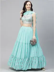 Fusionic Embroidered Sequinned Semi-Stitched Lehenga & Blouse With Dupatta