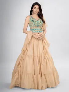 Fusionic Embroidered Mirror Work Semi-Stitched Lehenga & Blouse With Dupatta