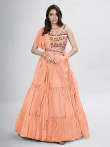 Fusionic Embellished Mirror Work Semi-Stitched Lehenga & Blouse With Dupatta