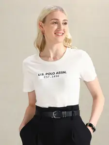 U.S. Polo Assn. Women Typography Printed Pure Cotton T-shirt