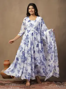 FASHION DREAM Floral Print Georgette Maxi Ethnic Dress