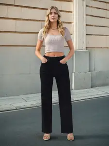 Flying Machine Women Straight Fit High-Rise Stretchable Cotton Jeans