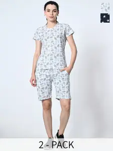 BAESD Pack Of 2 Conversational Printed Round Neck Pure Cotton T-Shirt With Shorts